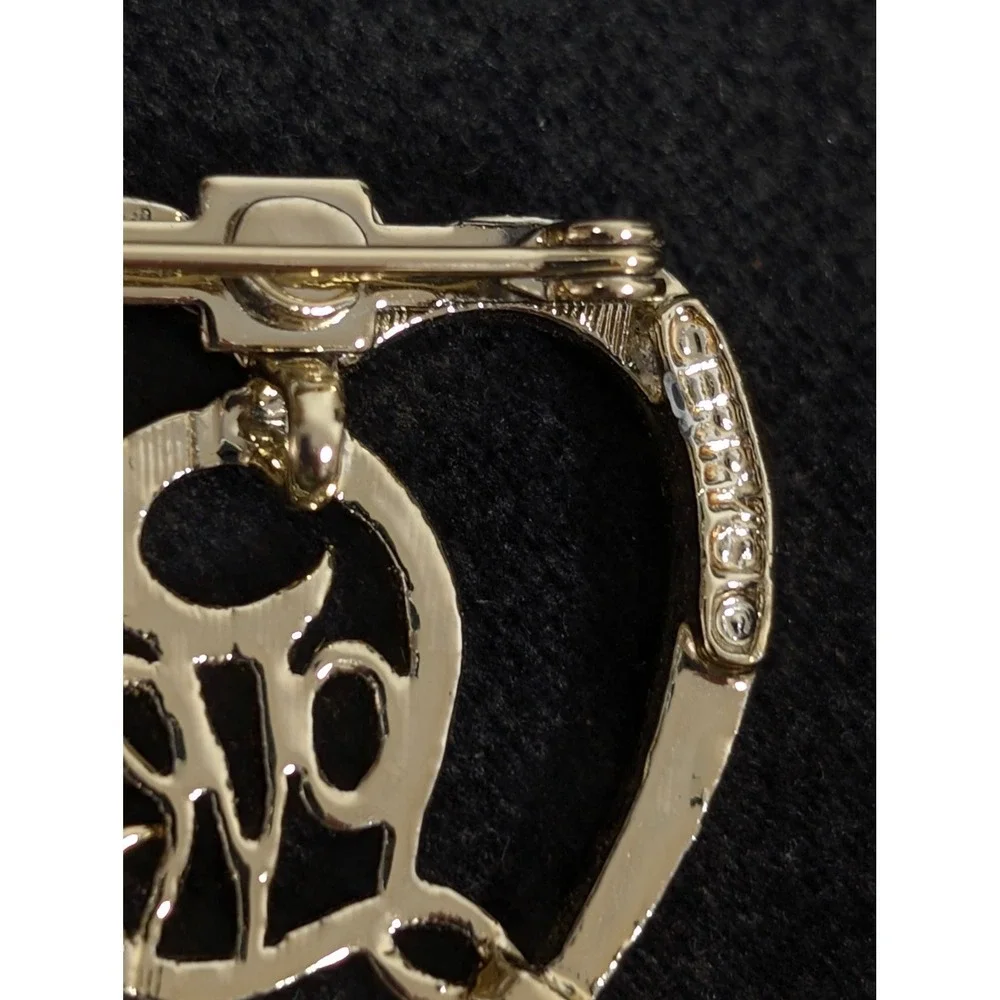 Vintage Gerry's‎ Gold Tone Love Heart Brooch Pin Rhinestone Accent Signed